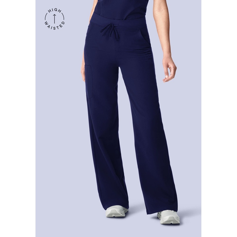 NEW Mandala Scrub Pants Women Small Petite Navy High Waisted Wide Leg Equa-Tek
